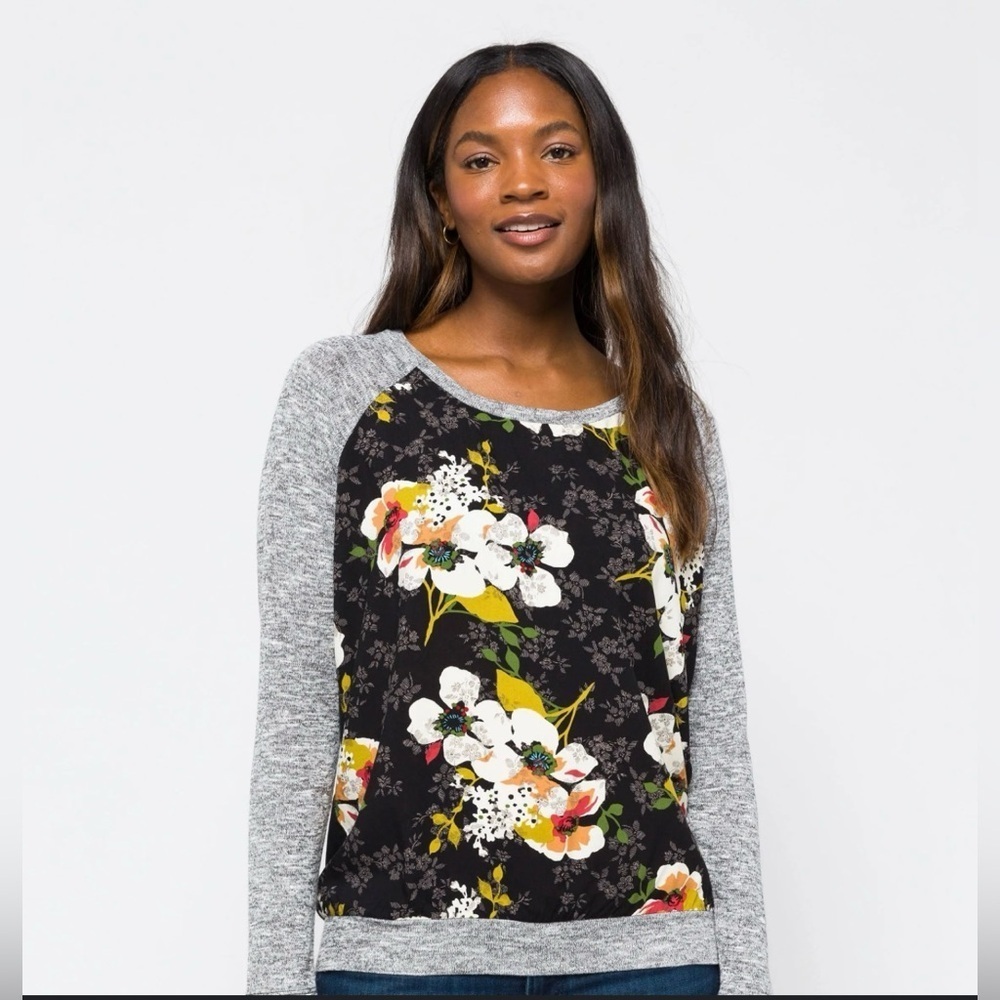 KUT Floral Long Sleeve Raglan Top